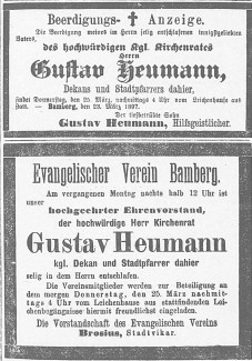 Gustav Heumann Todesanzeigen Bamberger Tagblatt 24.3.1897